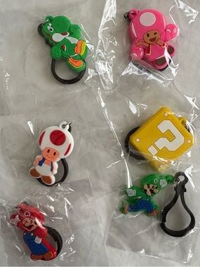 Set 6 Super Mario Character Backpack Bag Keyring Charm Set Assorted New
